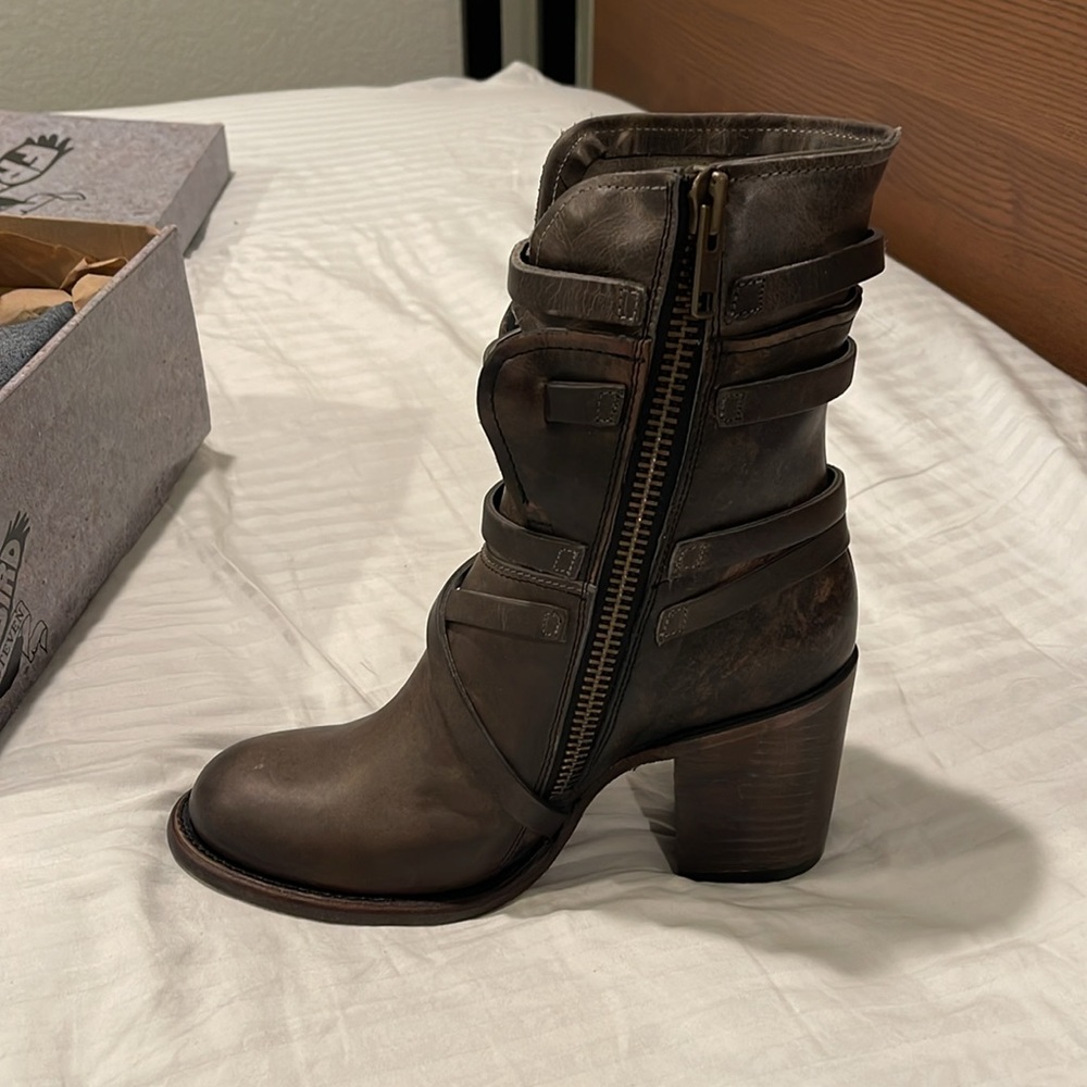 Freebird by Steven Brown Leather Strappy Heeled Boots - Picture 4 of 7